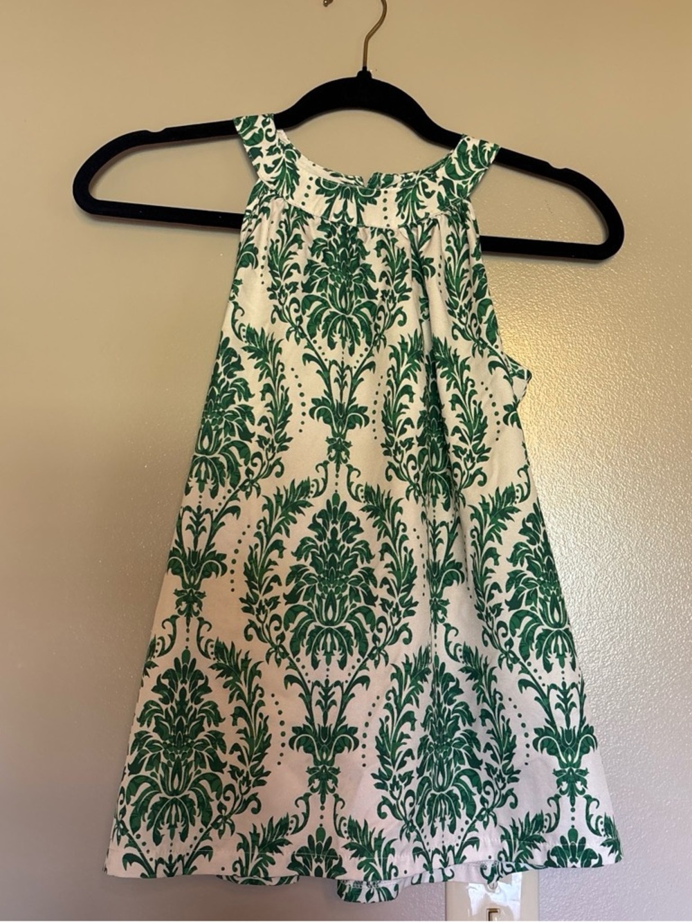 Girls Green Damask Halter Dress